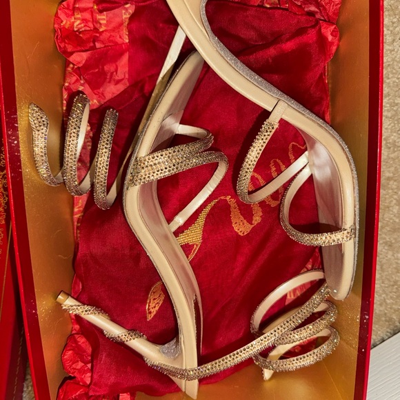 Rene Caovilla Snake Wrap Strass Heels Margot Beige - Picture 4 of 9